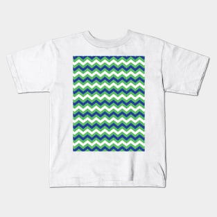 Kelly Green Royal Blue and White Chevron Zigzag Pattern Kids T-Shirt